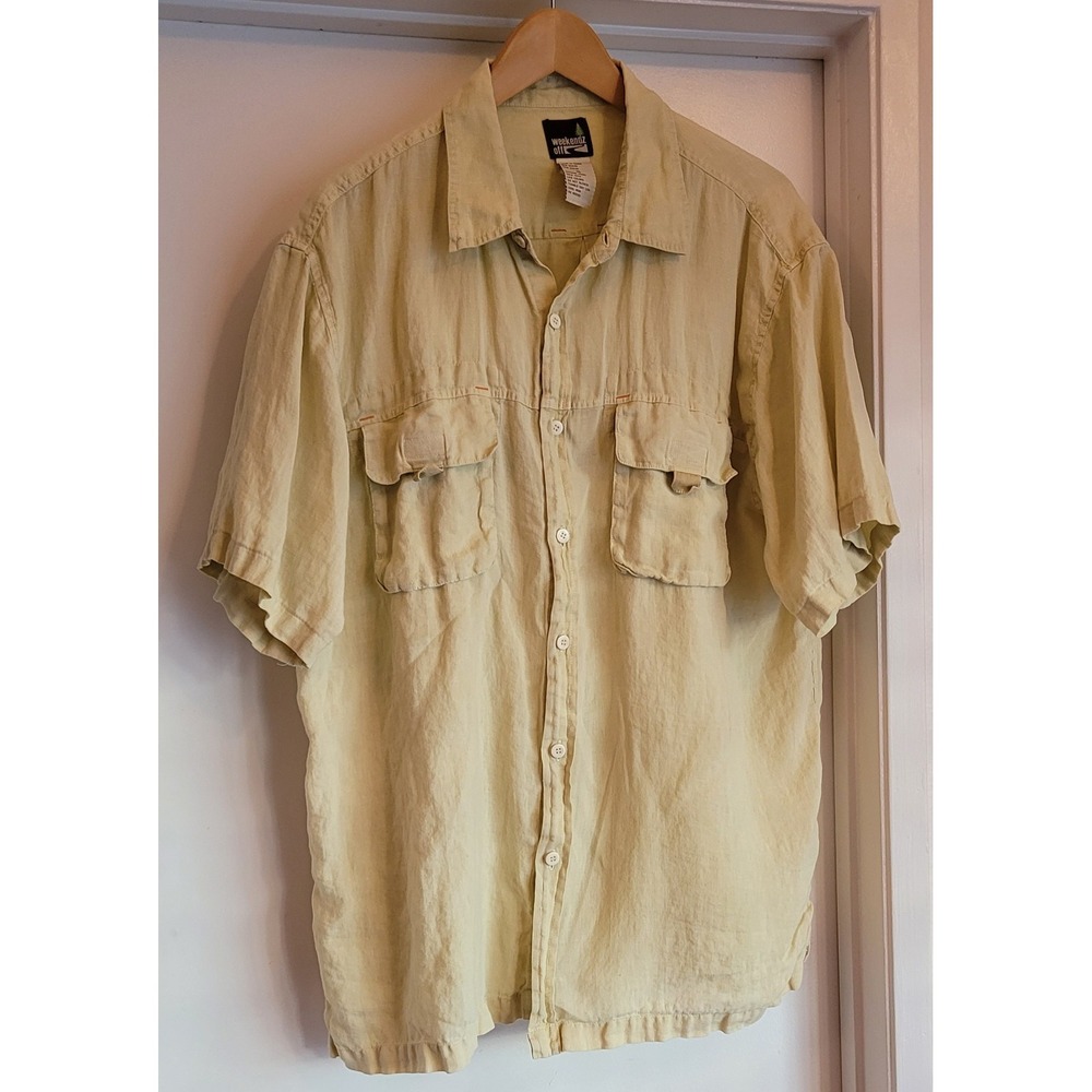 Weekendz Off Men's Button-Down Shirt XL Casual Yellow 100% Linen‎